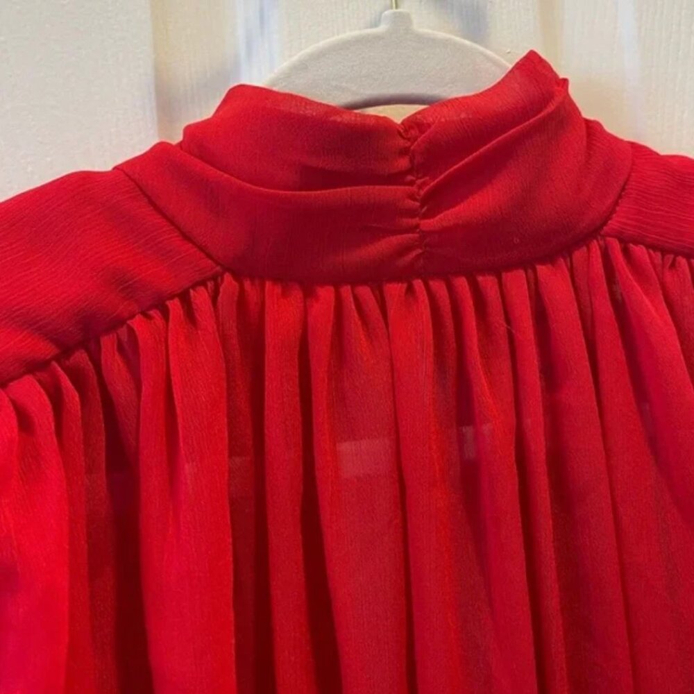 Long sleeve chiffon mini Red Dress - Picture 5 of 12